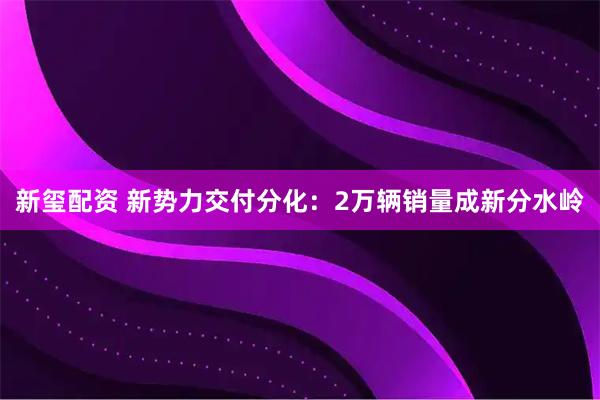 新玺配资 新势力交付分化：2万辆销量成新分水岭