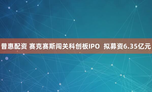 普惠配资 赛克赛斯闯关科创板IPO  拟募资6.35亿元